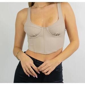 grey BANDIT Corset Crop Top Beige Size Medium